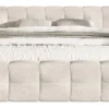 Łóżko tapicerowane Puffly 140x200 cm z pojemnikiem stelaż metalowy kremowy szenil