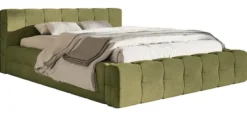 Łóżko tapicerowane Puffly 160x200 cm z pojemnikiem stelaż metalowy oliwkowy welur