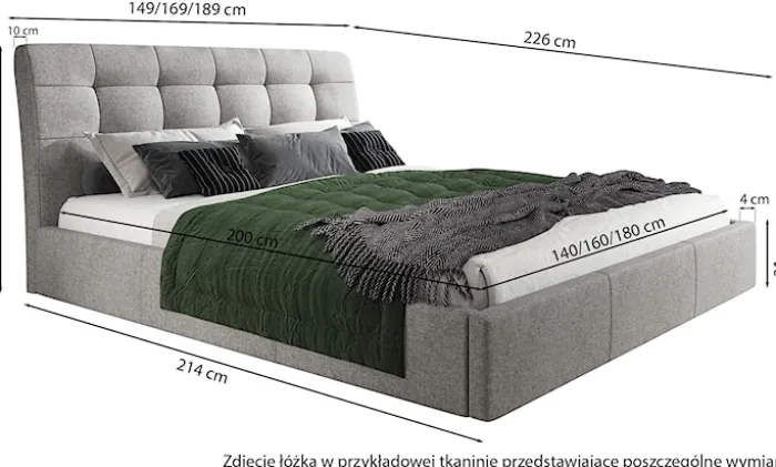 Łóżko tapicerowane 140x200 cm Alneo z pojemnikiem szałwiowe plecionka
