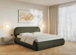 Łóżko tapicerowane 160x200 cm Asmelio khaki plecionka