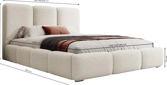 Łóżko tapicerowane 140x200 cm Bauro z pojemnikiem z metalowym stelażem szałwiowe welur