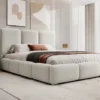 Łóżko tapicerowane 140x200 cm Bauro z pojemnikiem z metalowym stelażem szarobeżowe sztruks