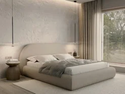 Łóżko tapicerowane 180x200 cm Buvio beżowe boucle