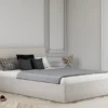 Łóżko tapicerowane 120x200 cm Campile z pojemnikiem kremowe sztruks