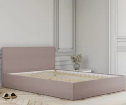 Łóżko tapicerowane 120x200 cm Campile z pojemnikiem różowe sztruks