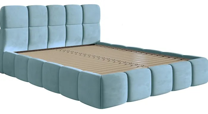 Łóżko tapicerowane 140x200 cm Cloudy błękitne welur hydrofobowy łatwoczyszczący