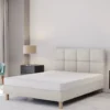 Łóżko tapicerowane 80x200 cm Donbay z wezglowiem panelowym i materacem kieszeniowym kremowe welur hydrofobowy