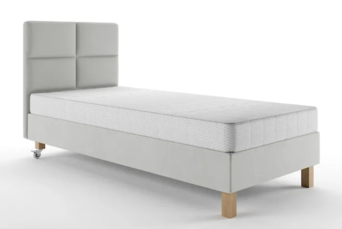 Łóżko tapicerowane 80x200 cm Donbay z wezglowiem panelowym i materacem kieszeniowym jasnoszare welur hydrofobowy