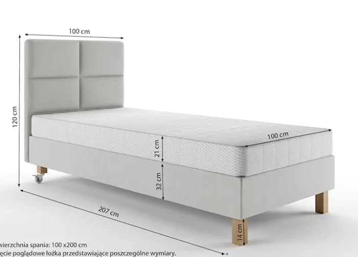 Łóżko tapicerowane 100x200 cmDonbay z wezglowiem panelowym i materacem kieszeniowym kremowe welur hydrofobowy