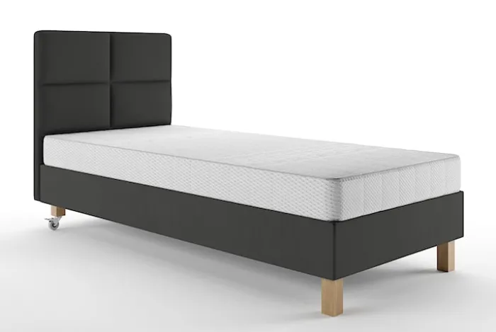 Łóżko tapicerowane 100x200 cmDonbay z wezglowiem panelowym i materacem kieszeniowym grafitowe welur hydrofobowy