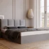 Łóżko tapicerowane 120x200 cm Drimmi z pojemnikiem jasnoszare velvet hydrofobowy