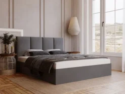 Łóżko tapicerowane 140x200 cm Drimmi z pojemnikiem ciemnoszare velvet hydrofobowy