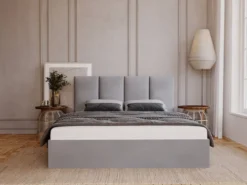 Łóżko tapicerowane 160x200 cm Drimmi z pojemnikiem jasnoszare velvet hydrofobowy