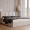 Łóżko tapicerowane 160x200 cm Drimmi z pojemnikiem szarobeżowe velvet hydrofobowy