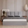 Łóżko tapicerowane 180x200 cm Drimmi z pojemnikiem jasnoszare velvet hydrofobowy