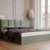 Łóżko tapicerowane 180x200 cm Drimmi z pojemnikiem eukaliptusowe velvet hydrofobowy