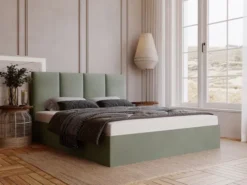 Łóżko tapicerowane 180x200 cm Drimmi z pojemnikiem eukaliptusowe velvet hydrofobowy