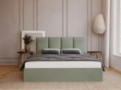 Łóżko tapicerowane 180x200 cm Drimmi z pojemnikiem eukaliptusowe velvet hydrofobowy