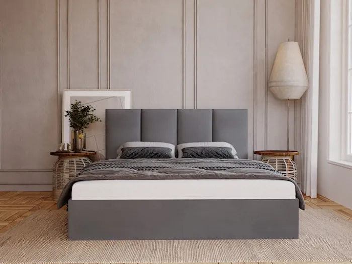 Łóżko tapicerowane 180x200 cm Drimmi z pojemnikiem ciemnoszare velvet hydrofobowy
