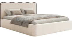 Łóżko tapicerowane 160x200 cm Duney z pojemnikiem jasnobeżowe plecionka