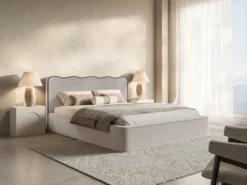 Łóżko tapicerowane 160x200 cm Duney z pojemnikiem beżowe welur