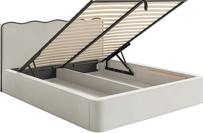 Łóżko tapicerowane 180x200 cm Duney z pojemnikiem jasnobeżowe welur