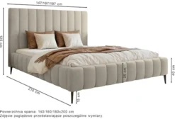 Łóżko tapicerowane 140x200 cm Fiarro z pojemnikiem na pościel szarobeżowe welur stelaż metalowy na wysokich nóżkach
