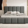 Łóżko tapicerowane 180x200 cm Fiftino z pojemnikiem na pościel ciemnoszare boucle