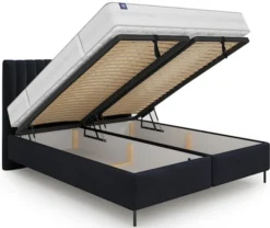 Łóżko tapicerowane 160x200 cm Fiorelle z pojemnikami granatowe plecionka hydrofobowa