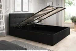 Łóżko tapicerowane 160x200 cm Laureno z pojemnikiem na pościel szałwiowe plecionka stelaż metalowy