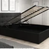 Łóżko tapicerowane 180x200 cm Laureno z pojemnikiem na pościel szałwiowe plecionka stelaż metalowy