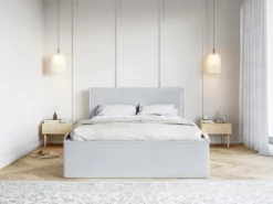 Łóżko tapicerowane 160x200 cm Lucera z pojemnikiem gołębie welur hydrofobowy