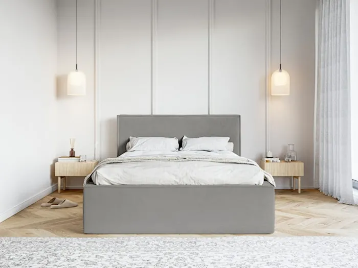 Łóżko tapicerowane 160x200 cm Lucera z pojemnikiem szare welur hydrofobowy
