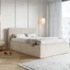 Łóżko tapicerowane 160x200 cm Lucera z pojemnikiem szarobeżowe welur hydrofobowy