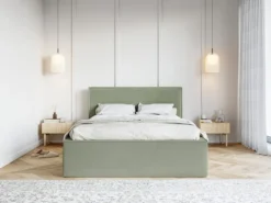 Łóżko tapicerowane 180x200 cm Lucera z pojemnikiem eukaliptusowe welur hydrofobowy