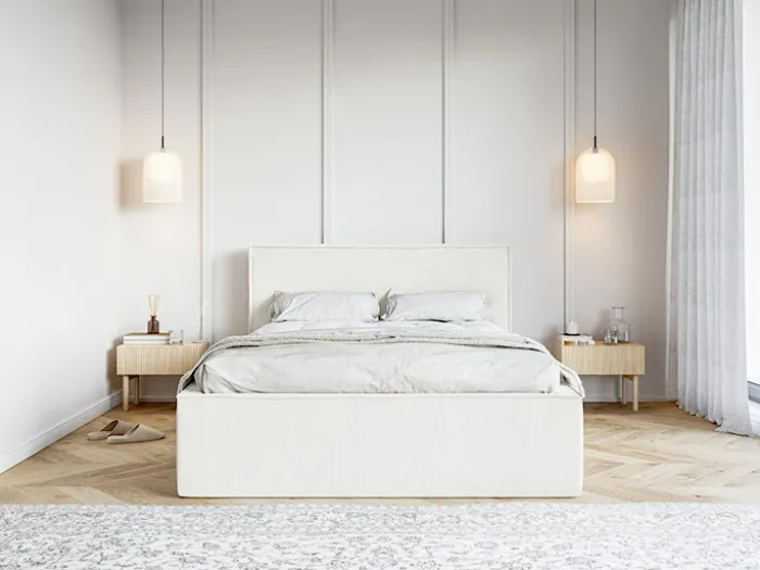 Łóżko tapicerowane 180x200 cm Lucera z pojemnikiem kremowe szenil