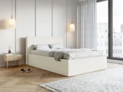 Łóżko tapicerowane 180x200 cm Lucera z pojemnikiem kremowe szenil