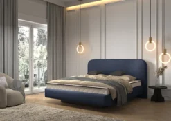 Łóżko tapicerowane 140x200 cm Nellado z pojemnikiem i materacem denim szenil
