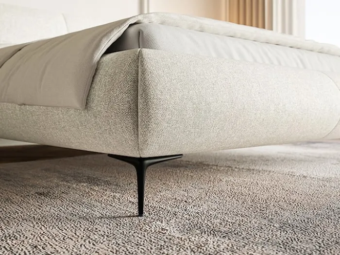 Łóżko tapicerowane 160x200 cm Ovalle z pojemnikiem stelaż metalowy jasnobeżowe plecionka hydrofobowa nóżki czarne