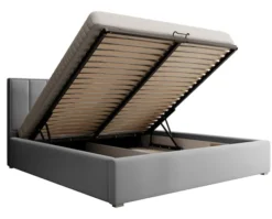 Łóżko tapicerowane 140x200 cm Rinus z pojemnikiem jasnoszare w tkaninie hydrofobowej