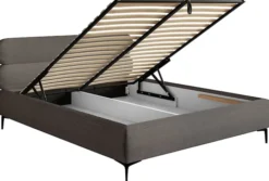 Łóżko tapicerowane 180x200 cm Roule Cord z pojemnikiem stelaż metalowy szare sztruks nóżki czarne