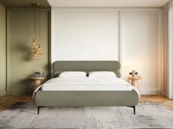 Łóżko tapicerowane 180x200 cm Roule Cord z pojemnikiem stelaż metalowy oliwkowe sztruks nóżki czarne