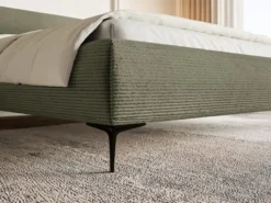Łóżko tapicerowane 180x200 cm Roule Cord z pojemnikiem stelaż metalowy oliwkowe sztruks nóżki czarne