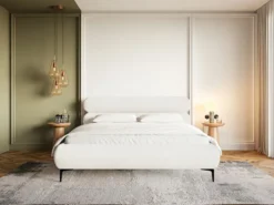 Łóżko tapicerowane 180x200 cm Roule Cord z pojemnikiem stelaż metalowy kremowe sztruks nóżki czarne