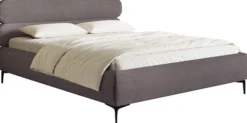 Łóżko tapicerowane 140x200 cm Roule Cord brązowe sztruks nóżki czarne