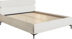 Łóżko tapicerowane 140x200 cm Roule Cord kremowe sztruks nóżki czarne