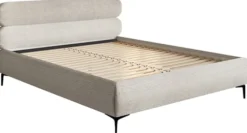 Łóżko tapicerowane 160x200 cm Roule Cord szarobeżowe sztruks nóżki czarne