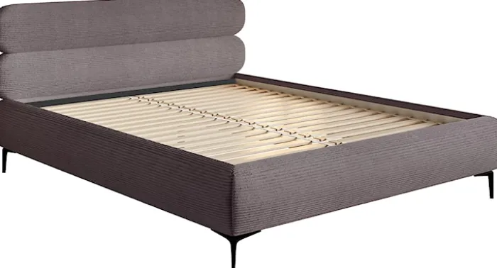 Łóżko tapicerowane 160x200 cm Roule Cord brązowe sztruks nóżki czarne