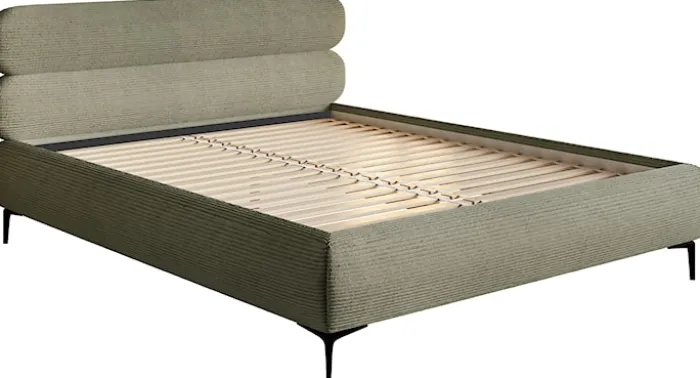 Łóżko tapicerowane 180x200 cm Roule Cord oliwkowe sztruks nóżki czarne