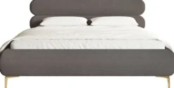 Łóżko tapicerowane 180x200 cm Roule Cord z pojemnikiem stelaż metalowy szare sztruks nóżki złote